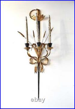 Italian Tole Sword & Wheat Wall Candle Sconce