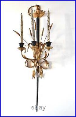 Italian Tole Sword & Wheat Wall Candle Sconce