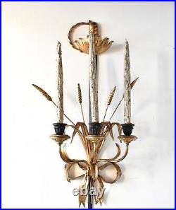 Italian Tole Sword & Wheat Wall Candle Sconce