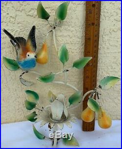 Italian Toleware Birds Pears candle wall sconce vintage Italy tole shabby pair