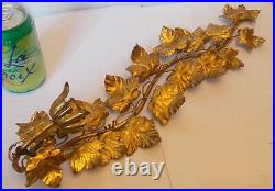 Italy TOLE Metal SCONCE Wall Candle Holder Gold Gilt Leaves Hollywood Regency
