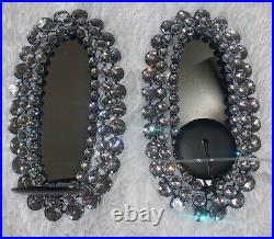 Jewel Wall Candle Holder Mirror Black Silver Set Elegant NWT unique