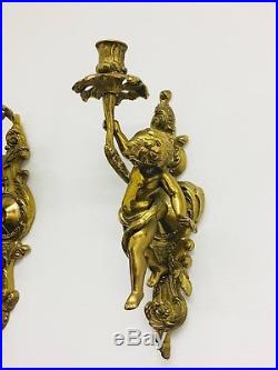 LA2/173 Pair french Empire Style Angel Cherub Candle Stick Wall Holder France