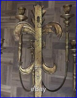 Large Antique Gilt Wall Candelabra Made From Metal & Wood