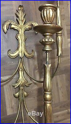 Large Antique Gilt Wall Candelabra Made From Metal & Wood