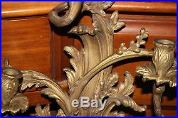 Large Antique Victorian Dore Bronze Wall Sconce Candle Holder-Holds 3 Candles