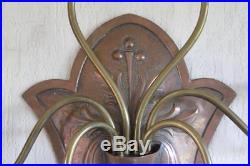 Large Arts & Crafts hammered brass copper wall candle holder