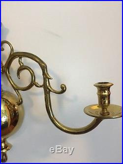 Large Brass VIRGINIA METALCRAFTERS Wall Sconce, # 2006, 3 Arms and 23 Tall