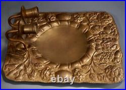 Large Dutch Blaker Repousse Brass Candle Wall Sconce