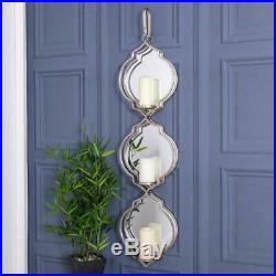 Large Mirrored Silver Candle Holder Wall Sconce Metal Glass Hanger Home Living