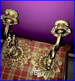 Large Pair Wall Sconces Huge RARE ANTIQUE FRENCH BRONZE / BRASS Candle Holder