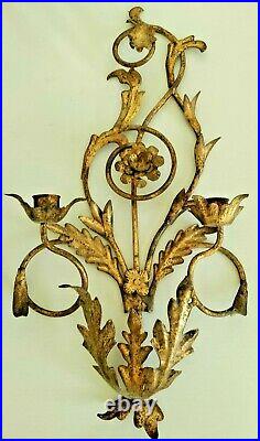 Large Vintage Gold Metal Toleware Sconce Art Wall Candle Holder Wall Hanging 20