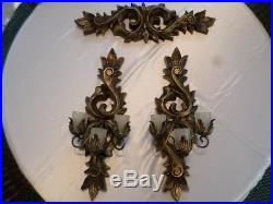 Large Vintage Resin Home Interior 3 Pc. Wall Sconces/Candleholders