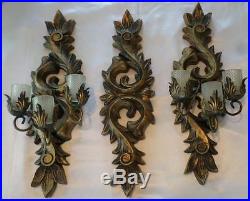 Large Vintage Resin Home Interior 3 Pc. Wall Sconces/Candleholders