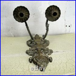 Large Vintage brass Two-Arm Double Wall Sconce Lighting Ornate Candle Holder