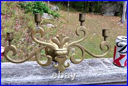 Large Vtg Fleur-De-Lis Brass Wall Candle Holder Four 4 Lights Arms Scones French