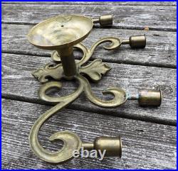Large Vtg Fleur-De-Lis Brass Wall Candle Holder Four 4 Lights Arms Scones French