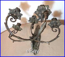 Large antique ornate Victorian gilt bronze wall candle holder sconce fixture 1
