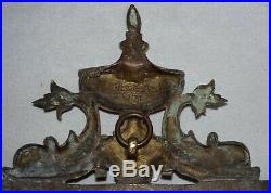 Longwy Faience Bronze/Brass Candle Holders Mirrored Wall Sconce