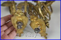 Lot 2 Antique French Double Wall Candle Holders, piano sconces, bronze, MULLER