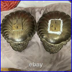 Lot 2 Vintage Big 14×11 Brass Copper Scallop Shell Wall Sconces Candle Holders