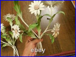 Lot Set 2 Vtg French Country Floral Daisy Wall Candle Holder Sconces Italy RETRO