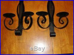 Lot Set of 2 Vintage Wrought Iron Metal Wall Sconce 2 Candle Holder 19-1/2