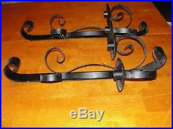 Lot Set of 2 Vintage Wrought Iron Metal Wall Sconce 2 Candle Holder 19-1/2