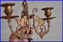 Lot of 3 Antique French Double Wall Candle Holders, piano sconce, bronze