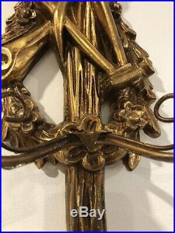 Louis XV1 Gilt wood Wall Sconce Made In Italy 29 Long Beautiful Detail Pair