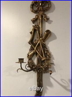 Louis XV1 Gilt wood Wall Sconce Made In Italy 29 Long Beautiful Detail Pair