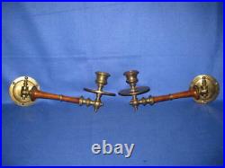 Lovely Antique Solid Brass And Wood Piano / Wall Sconces, Candle holders