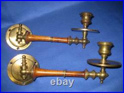 Lovely Antique Solid Brass And Wood Piano / Wall Sconces, Candle holders
