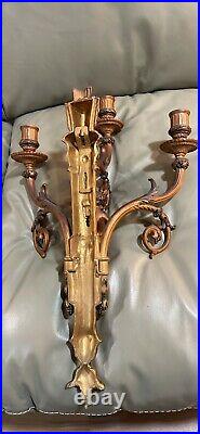 Lovely Bronze Three Candle Holder Wall Sconce