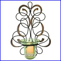Luxe Gold Bronze Swirl Scroll Wall Candle Holder Pillar Sconce Ribbon Ornate