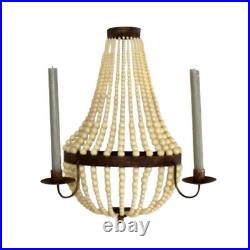 Luxe Iron Cream Beaded Candle Sconce 19 in Romantic Old World Wall Draped Pearl