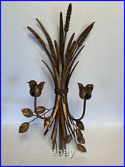 MCM Candle Sconce Gold Gilding And Iconic Wheat Design With Two Candle Holders