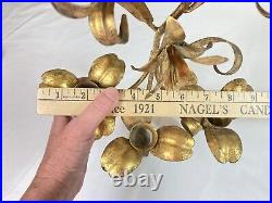 MCM Italian Gold Gilt Floral and Leaf Candle Holder Wall Sconce, Regency