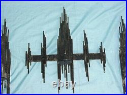 MCM Metal Brutalist Absract Wall Art Candle Holder Sconce Jere Style Black 21