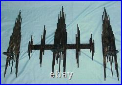 MCM Metal Brutalist Absract Wall Art Candle Holder Sconce Jere Style Black 21