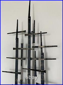 MCM Metal Brutalist Absract Wall Art Candle Holder Single Sconce Jere Style