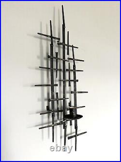 MCM Metal Brutalist Absract Wall Art Candle Holder Single Sconce Jere Style