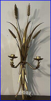 MCM S. Salvadori Gilt Metal Wheat Scheaf Candle Holder Wall Sconce 23