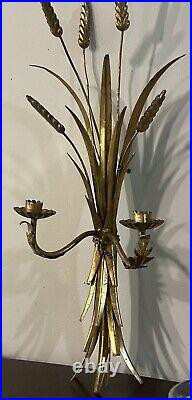 MCM S. Salvadori Gilt Metal Wheat Scheaf Candle Holder Wall Sconce 23