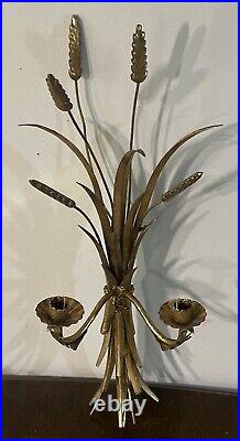 MCM S. Salvadori Gilt Metal Wheat Scheaf Candle Holder Wall Sconce 23