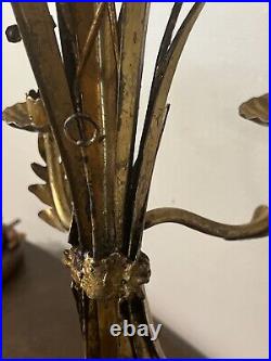 MCM S. Salvadori Gilt Metal Wheat Scheaf Candle Holder Wall Sconce 23