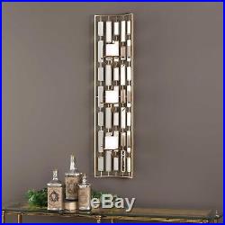 MID Century Modern Bright Gold Metal Accented Mirrors Wall Sconce Candle Holder