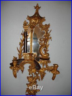 Magnificent Pair Large Chelsea House Chinese Chippendale Wall Candle Sconces