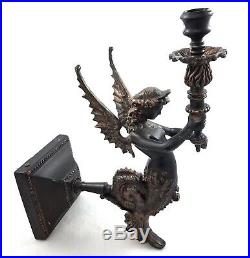 Metal Art Deco Victorian Angel Dragon Wall Sconces Taper Candle Holders Pair