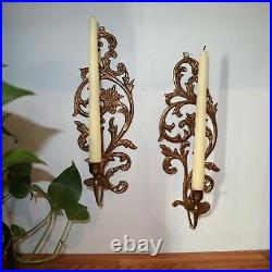 Metal Brass Wall Gold Candlestick Holders Regency Ornate Taper Candle Sconces ×2